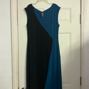 Bisou Bisou Black Teal Maxi Shift Dress Size 12 Sleeveless